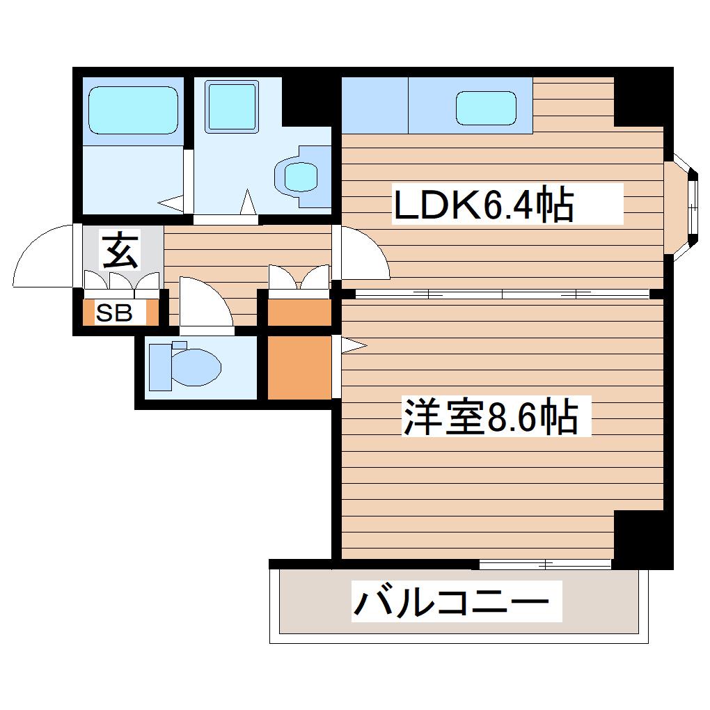 ベルソーレ木ノ下(1DK/9階)の間取り写真