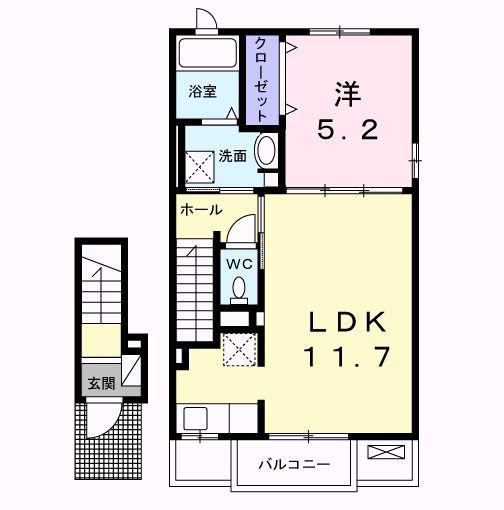 フォルトゥーナI(1LDK/2階)の間取り写真