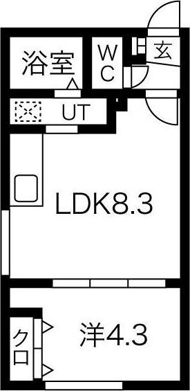 ラフィーネ円山公園・華(1DK/4階)の間取り写真