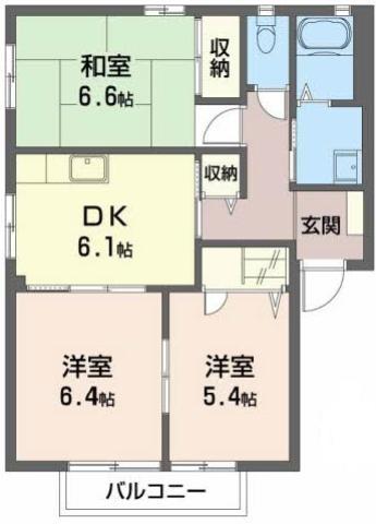 コンフォートD棟(3DK/1階)の間取り写真