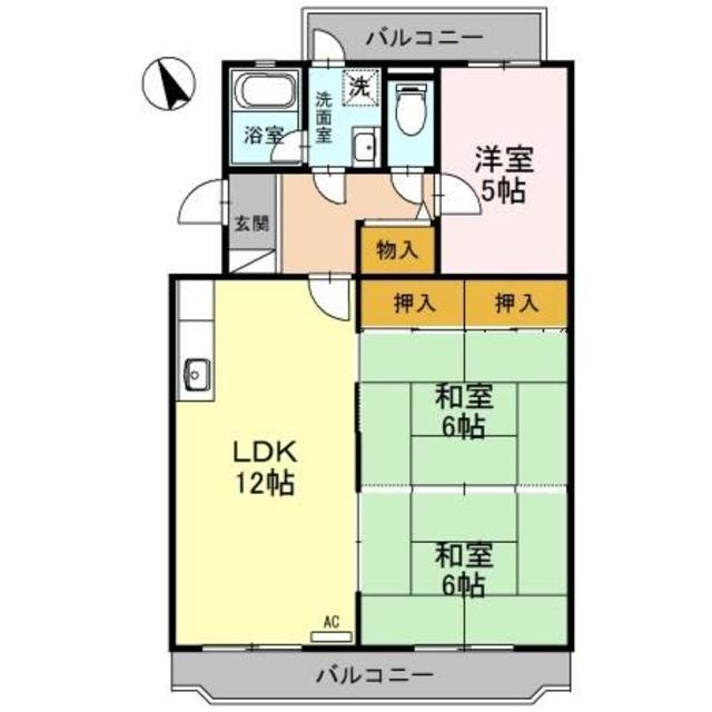 中百舌鳥グリーンハイツ(3LDK/2階)の間取り写真