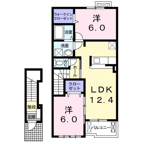サンローラ B棟(2LDK/2階)の間取り写真