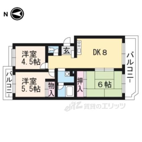 ヴィラ衣笠(3LDK/1階)の間取り写真
