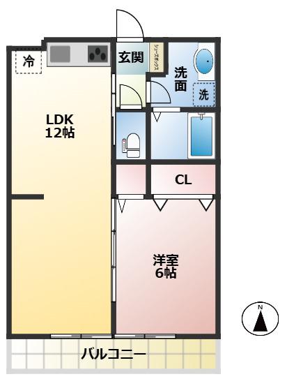パークヒルB棟(1LDK/1階)の間取り写真