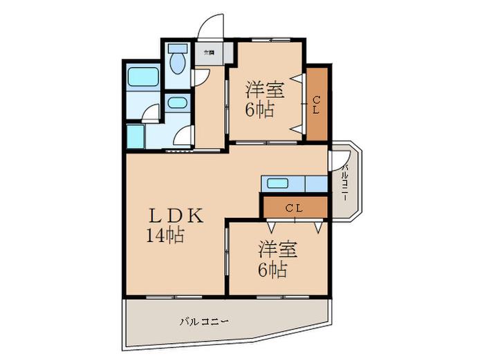 コーポコモン(2LDK/3階)の間取り写真
