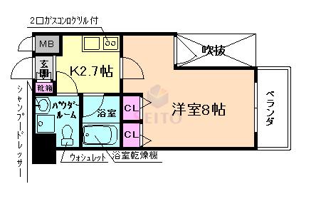 S-FORT西九条(1K/2階)の間取り写真