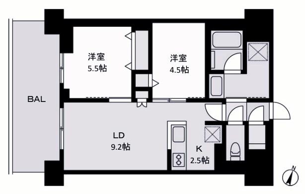 ALIVIS西神中央(2LDK/13階)の間取り写真