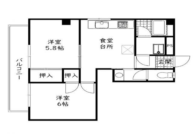 サンハイツ元町(2DK/5階)の間取り写真