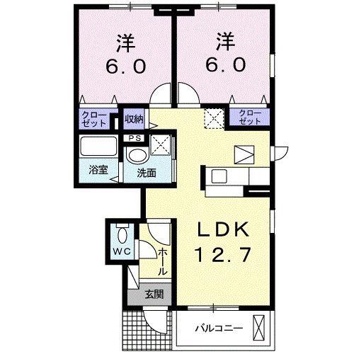 シャルム(2LDK/1階)の間取り写真