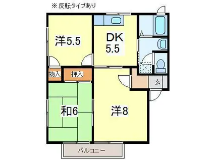 ベルメゾン南矢幅(3DK/2階)の間取り写真