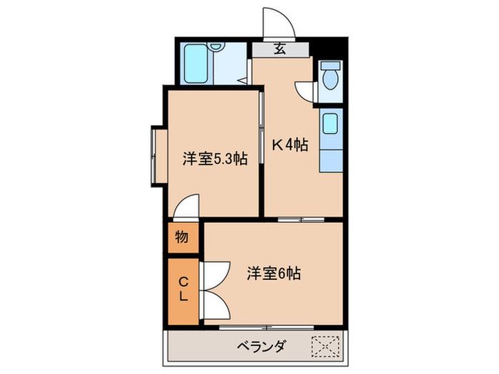 Uハイムマツマル(2K/6階)の間取り写真