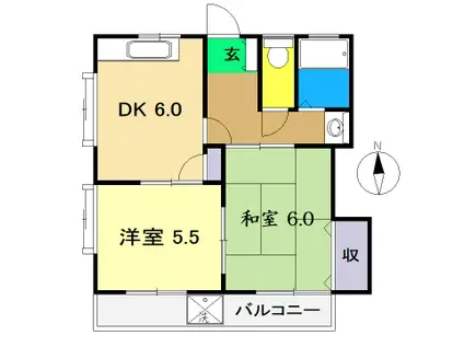 VINO(2DK/2階)の間取り写真