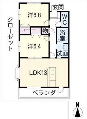 リネット中野(2LDK/2階)の間取り写真