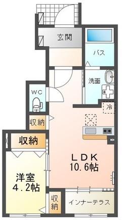 ボヌール ドラコ(1LDK/1階)の間取り写真