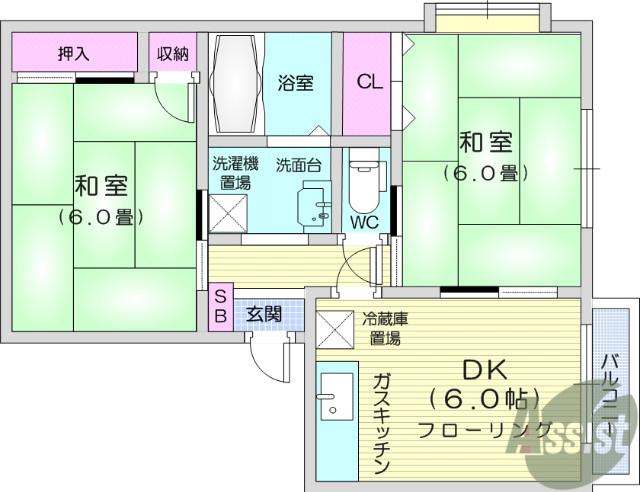 ドエルⅠ(2DK/1階)の間取り写真