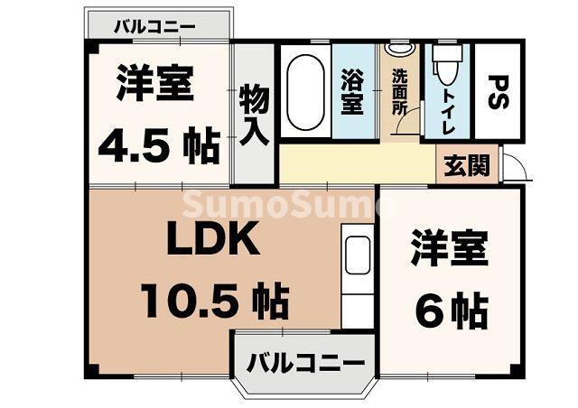福田ハイツ(2LDK/3階)の間取り写真