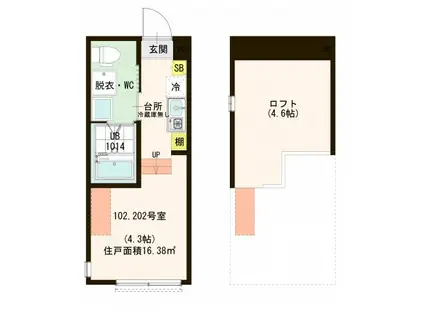 ハーモニーテラス西綾瀬II(ワンルーム/2階)の間取り写真