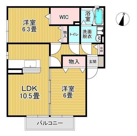 アムールレジデンスB棟(2LDK/1階)の間取り写真
