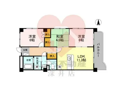 グランディール東山(3LDK/3階)の間取り写真