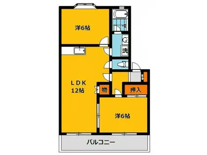 アップルハウス A棟(2LDK/2階)の間取り写真