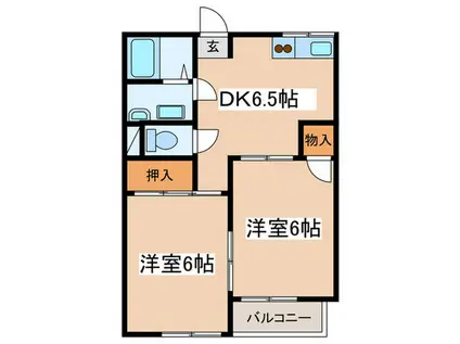 コーポ落合(2DK/2階)の間取り写真