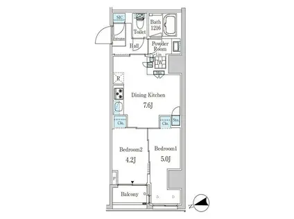 ザ・ライオンズフォーシア外神田(2DK/6階)の間取り写真