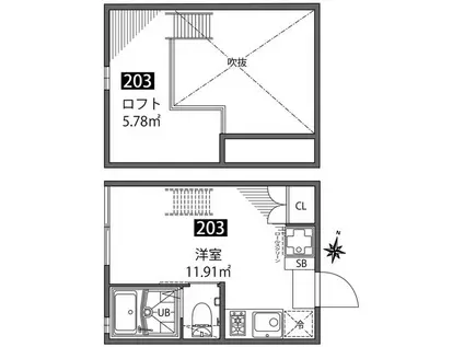 チトカラアパートメント(ワンルーム/2階)の間取り写真