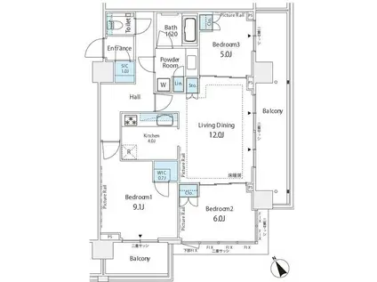 シティタワー新宿B棟(3LDK/7階)の間取り写真
