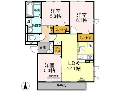 セジュールオッツ兵庫(3LDK/1階)の間取り写真