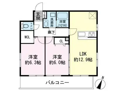 アンジェパティオ函南(2LDK/2階)の間取り写真