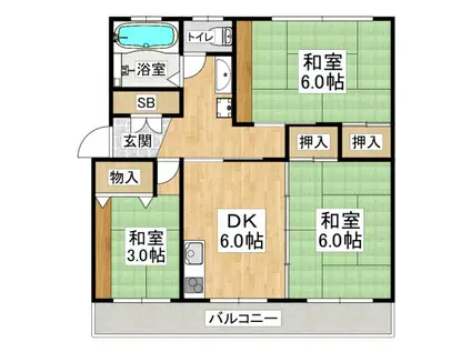 新多聞第2(3DK/5階)の間取り写真