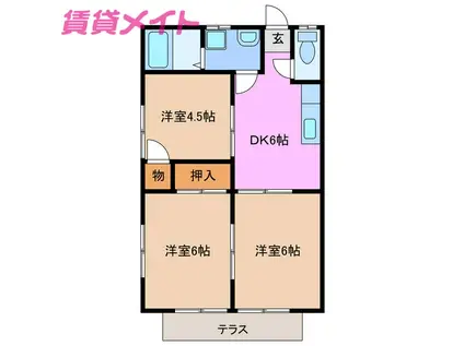 デリラ白塚B(3DK/1階)の間取り写真