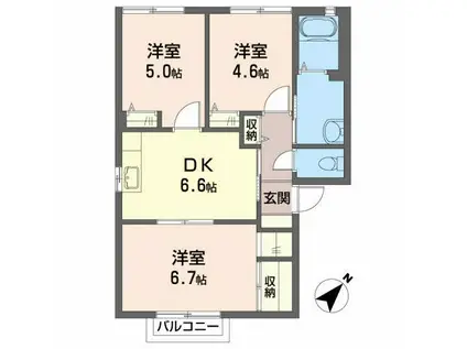 タウンハウスグリーンB(3DK/2階)の間取り写真