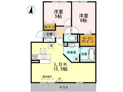アンベリール浅田(2LDK/1階)の間取り写真