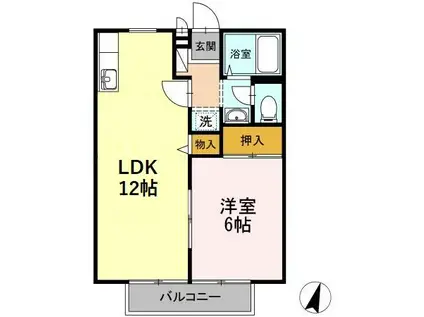 エステート草戸(1LDK/2階)の間取り写真