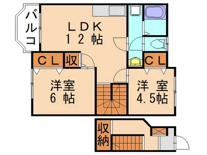 コーポベガA(2LDK/2階)の間取り写真