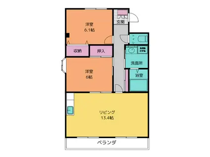 スカイふじ(2LDK/1階)の間取り写真