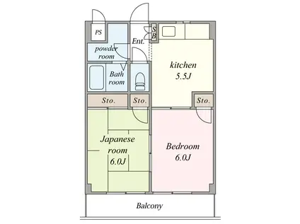 ジュネパレス旭が丘(2DK/2階)の間取り写真