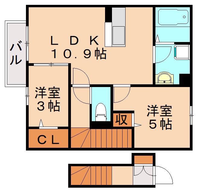 S・ウィットますみ(2LDK/2階)の間取り写真