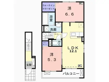 ジラソーレA(2LDK/2階)の間取り写真