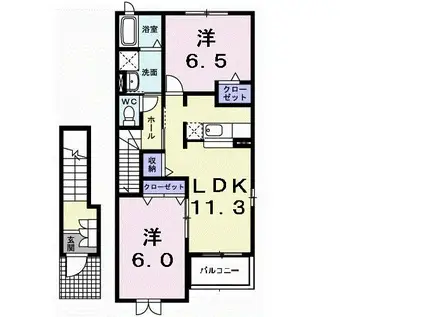 ヴェルデンスB(2LDK/2階)の間取り写真