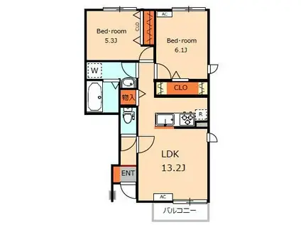 BLOOM ONETWOII(2LDK/1階)の間取り写真