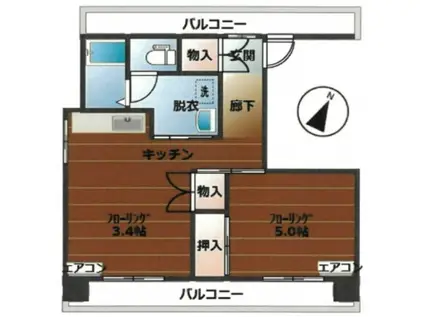 松崎ハイツ(2K/3階)の間取り写真