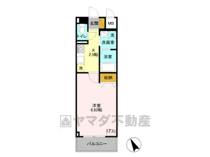 ハピネスヒルズ(1K/3階)の間取り写真