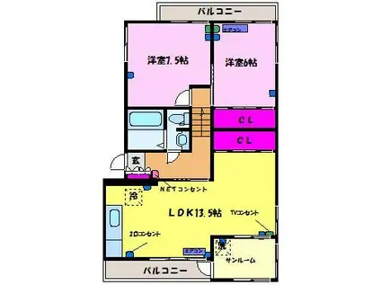 レジデンス堀川(2LDK/3階)の間取り写真