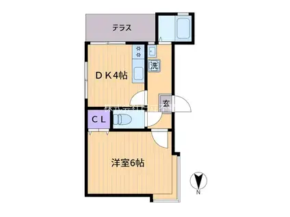 パークコート大原(1DK/1階)の間取り写真