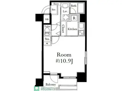 グランドガーラ麻布十番(1K/10階)の間取り写真