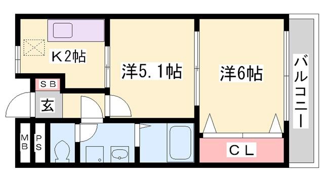 ホープ大野(2K/1階)の間取り写真