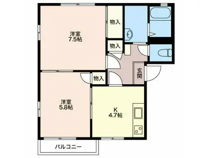 ワールドフレグランス青山 フランス館(2K/2階)の間取り写真