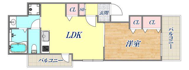 アリビア明神町B棟(1LDK/3階)の間取り写真